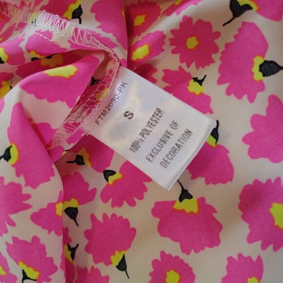 Anthropologie THML Cap Flutter Sleeve Colorful Neon Floral Top Blouse Ruffle S - Picture 5 of 8